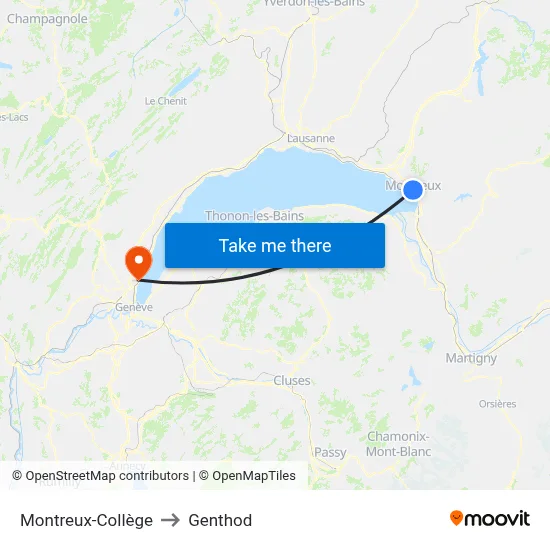 Montreux-Collège to Genthod map