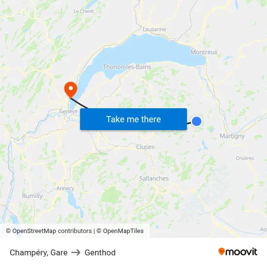 Champéry, Gare to Genthod map