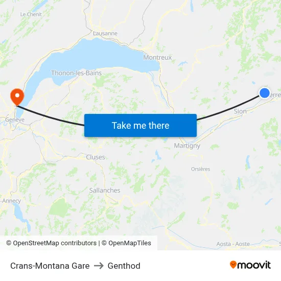 Crans-Montana Gare to Genthod map