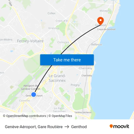 Genève-Aéroport, Gare Routière to Genthod map