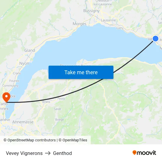 Vevey Vignerons to Genthod map