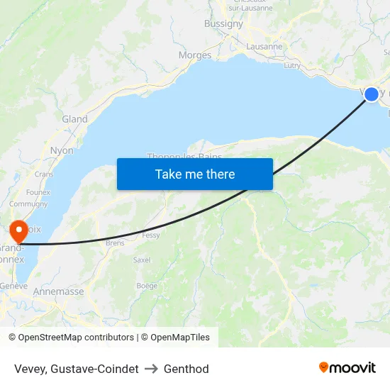 Vevey, Gustave-Coindet to Genthod map