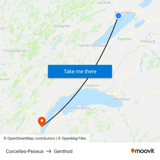 Corcelles-Peseux to Genthod map