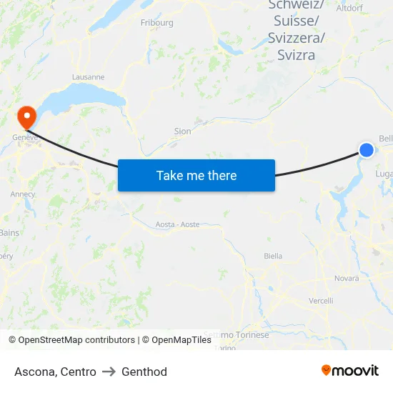 Ascona, Centro to Genthod map