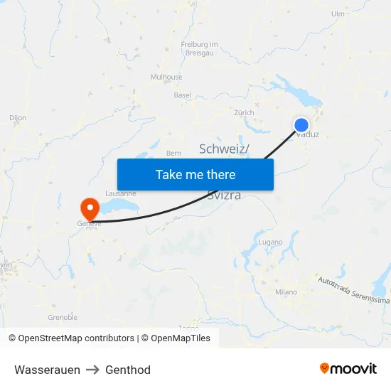 Wasserauen to Genthod map