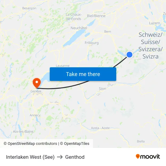 Interlaken West (See) to Genthod map