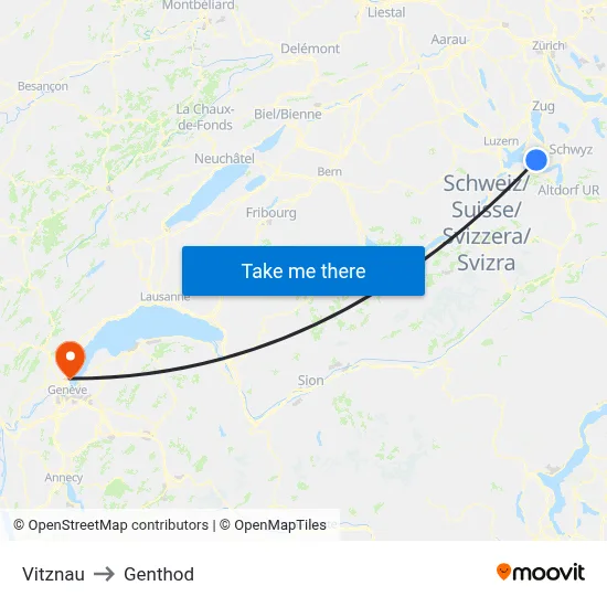 Vitznau to Genthod map