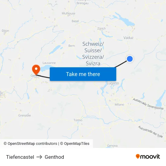 Tiefencastel to Genthod map