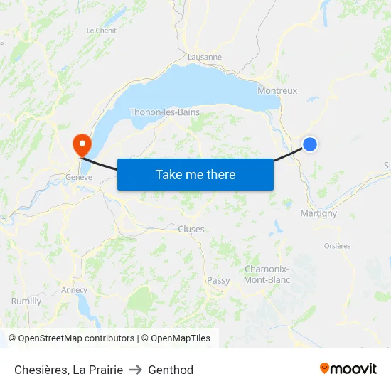 Chesières, La Prairie to Genthod map