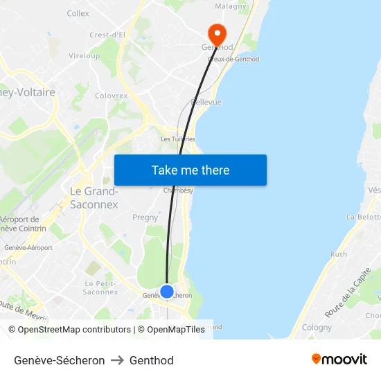 Genève-Sécheron to Genthod map
