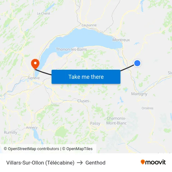 Villars-Sur-Ollon (Télécabine) to Genthod map