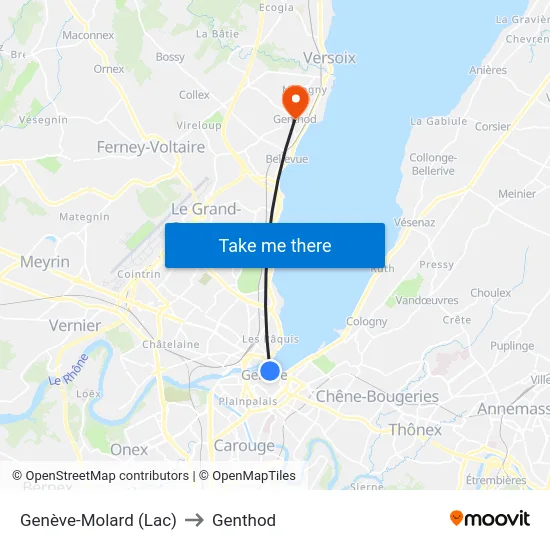 Genève-Molard (Lac) to Genthod map