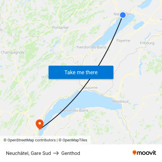 Neuchâtel, Gare Sud to Genthod map