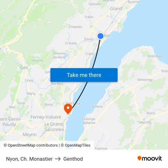 Nyon, Ch. Monastier to Genthod map