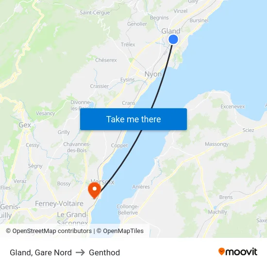 Gland, Gare Nord to Genthod map