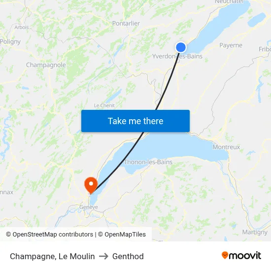 Champagne, Le Moulin to Genthod map