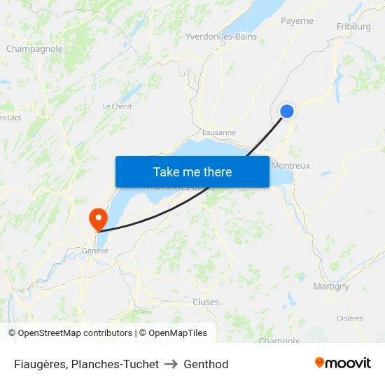 Fiaugères, Planches-Tuchet to Genthod map