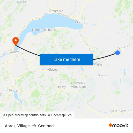 Aproz, Village to Genthod map