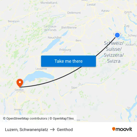 Luzern, Schwanenplatz to Genthod map