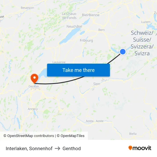 Interlaken, Sonnenhof to Genthod map