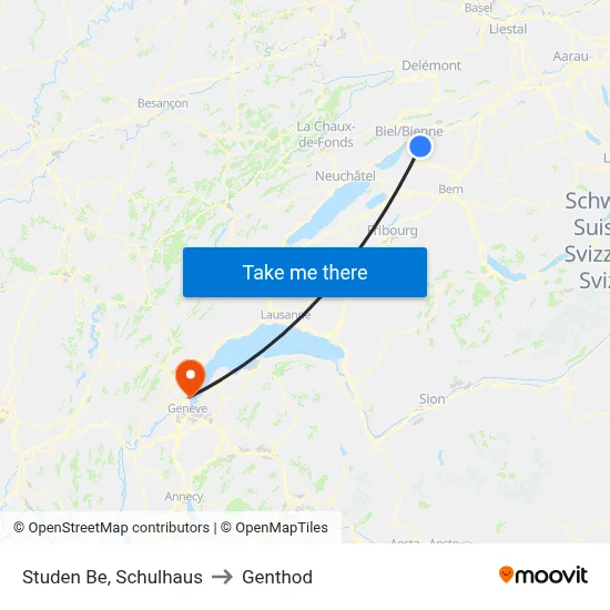 Studen Be, Schulhaus to Genthod map