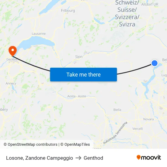 Losone, Zandone Campeggio to Genthod map