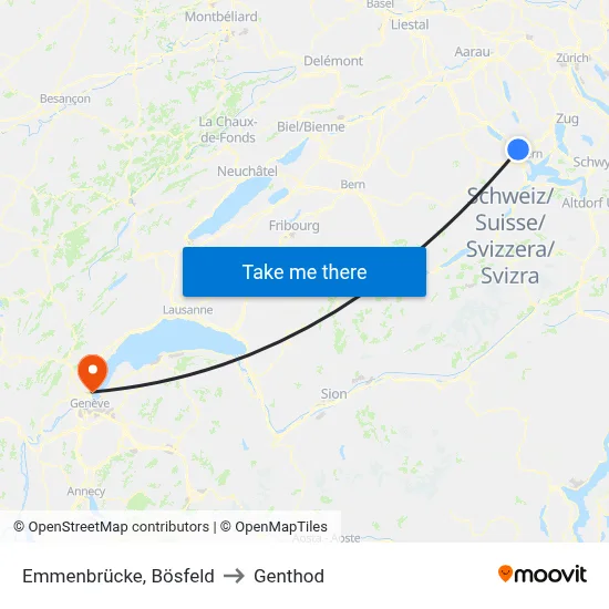Emmenbrücke, Bösfeld to Genthod map