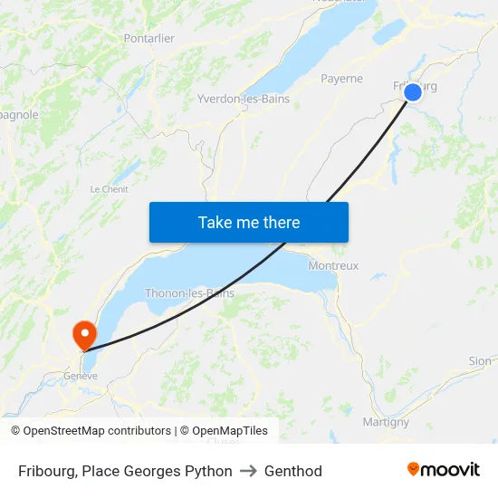 Fribourg, Place Georges Python to Genthod map