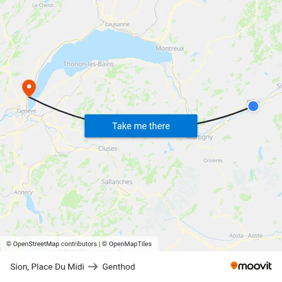 Sion, Place Du Midi to Genthod map