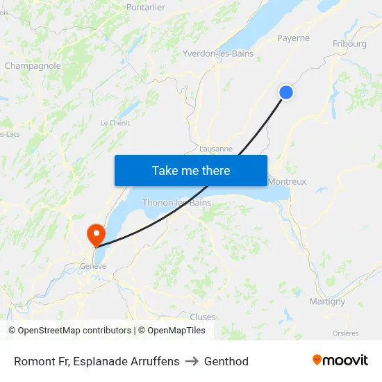 Romont Fr, Esplanade Arruffens to Genthod map