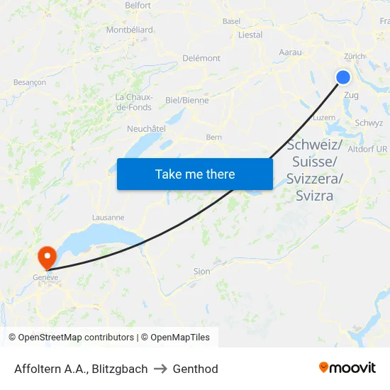 Affoltern A.A., Blitzgbach to Genthod map