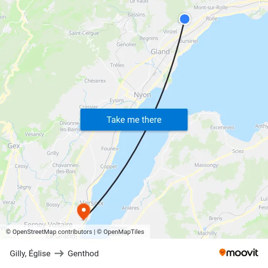 Gilly, Église to Genthod map