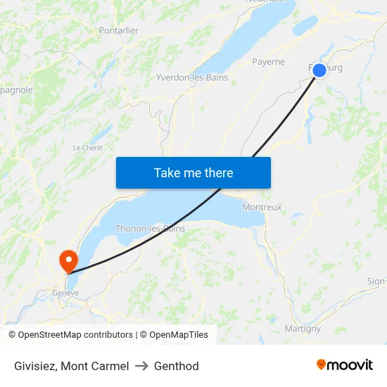 Givisiez, Mont Carmel to Genthod map