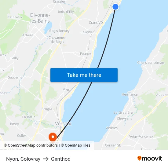 Nyon, Colovray to Genthod map
