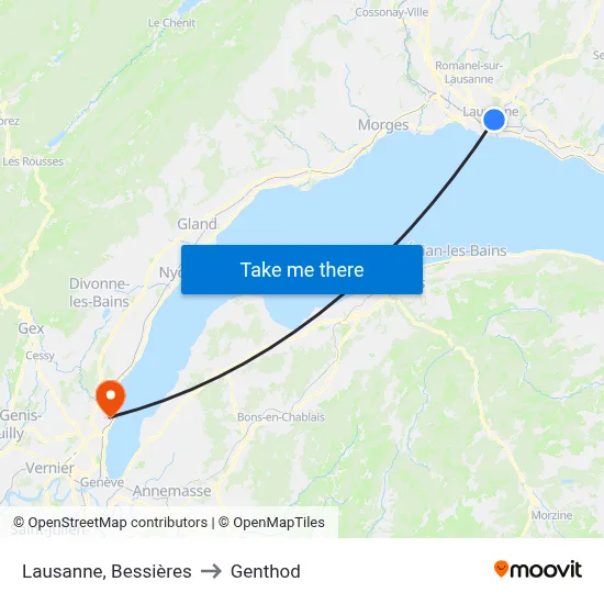 Lausanne, Bessières to Genthod map