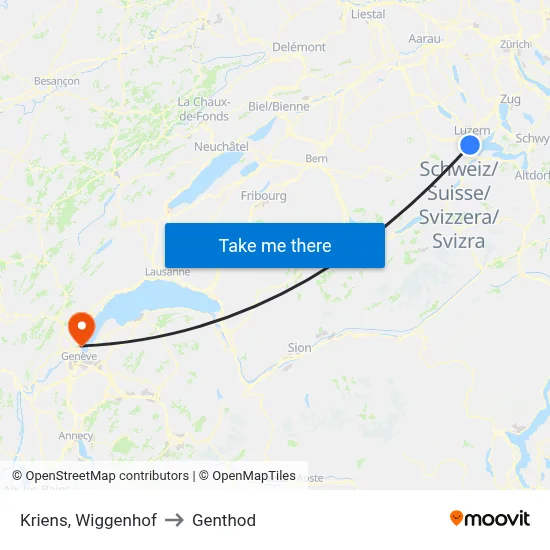 Kriens, Wiggenhof to Genthod map