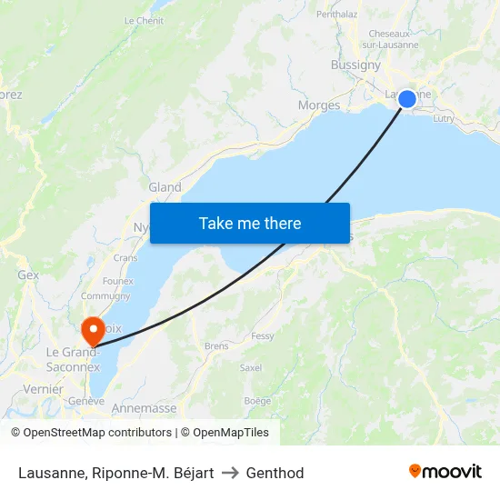 Lausanne, Riponne-M. Béjart to Genthod map