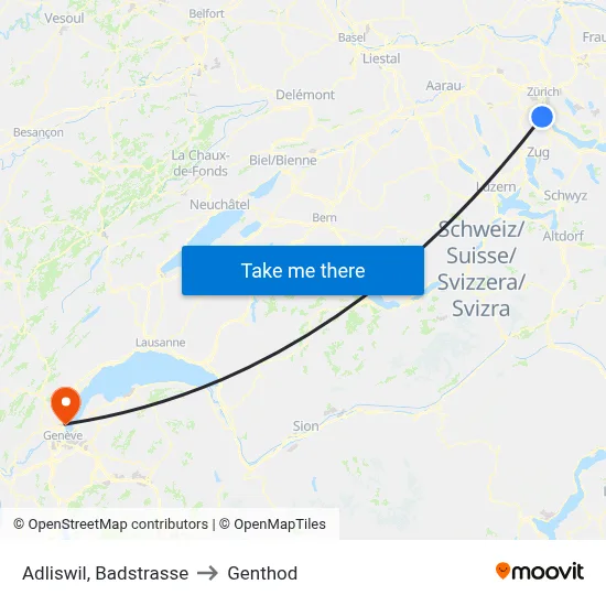 Adliswil, Badstrasse to Genthod map