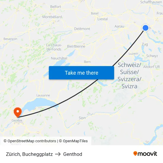 Zürich, Bucheggplatz to Genthod map