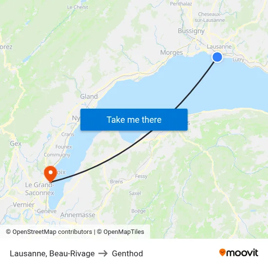Lausanne, Beau-Rivage to Genthod map