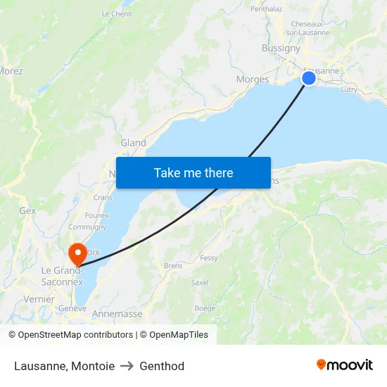 Lausanne, Montoie to Genthod map