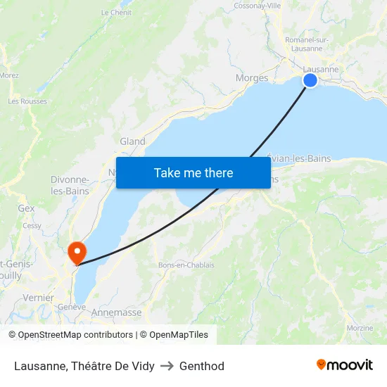 Lausanne, Théâtre De Vidy to Genthod map