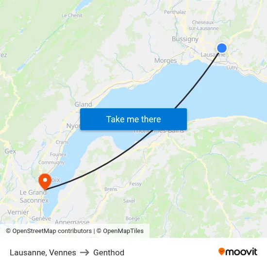 Lausanne, Vennes to Genthod map
