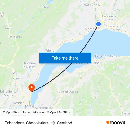 Echandens, Chocolatière to Genthod map