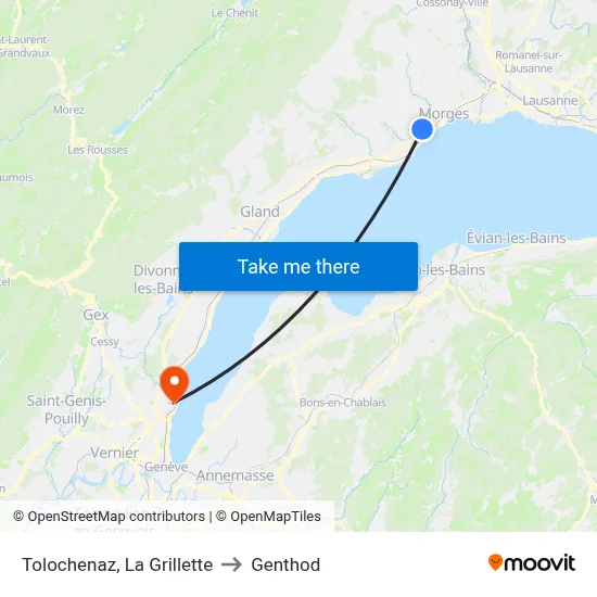 Tolochenaz, La Grillette to Genthod map