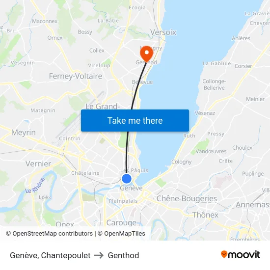 Genève, Chantepoulet to Genthod map