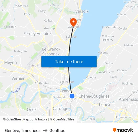 Genève, Tranchées to Genthod map