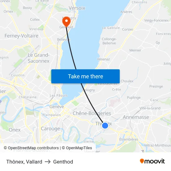 Thônex, Vallard to Genthod map
