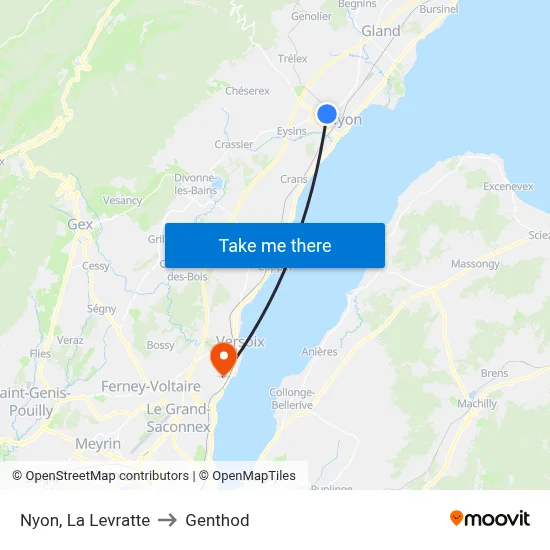 Nyon, La Levratte to Genthod map