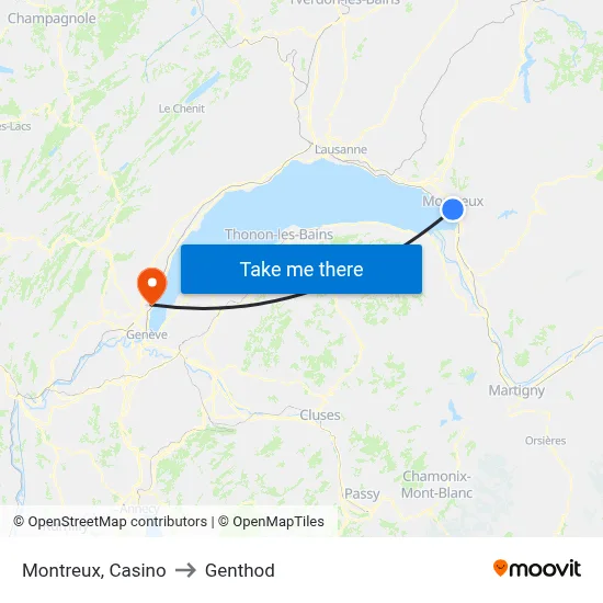 Montreux, Casino to Genthod map